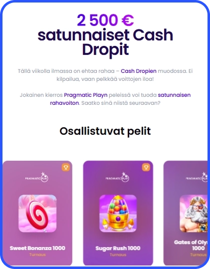 Pragmatic Play Cash Drop -kampanja osallistuvine peleineen Trickz Casinolla