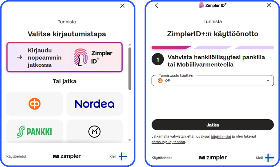 Zimpler ID -tunnistautuminen Trickz Casinon rekisteröitymisprosessin aikana