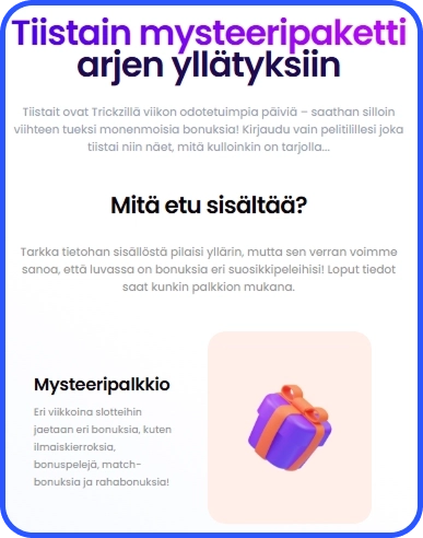 Tiistain Mystery Pack -kampanja vaihtuvilla yllätysbonuksilla Trickz Casinolla